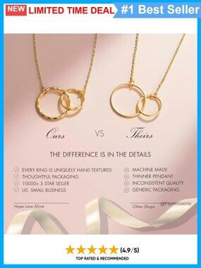 14K Gold Vermeil Interlocking Circles Necklace Thank You Gift